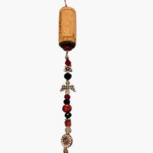 Handcrafted Cork Bead Angel Ornament Suncatcher Red Silver